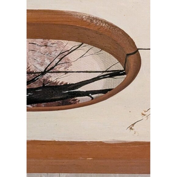 Painted Wooden Frame Folk Art Tree Tire Swing Sample Plaque Winter Lonely Vtg - Picture 10 of 16